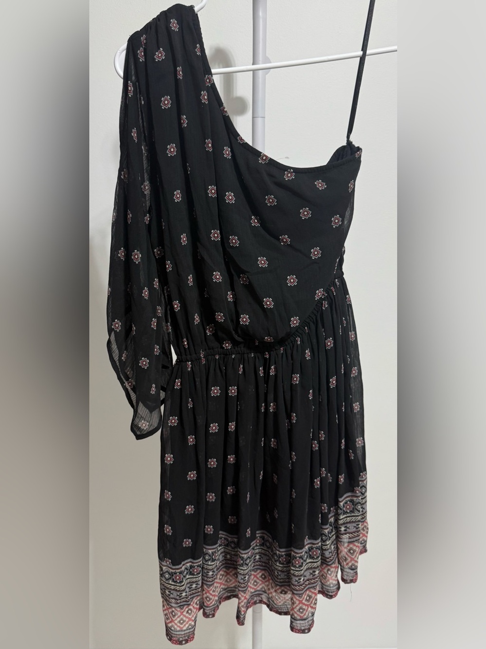 Hollister One-Shoulder Black Dress with Pink Floral Print